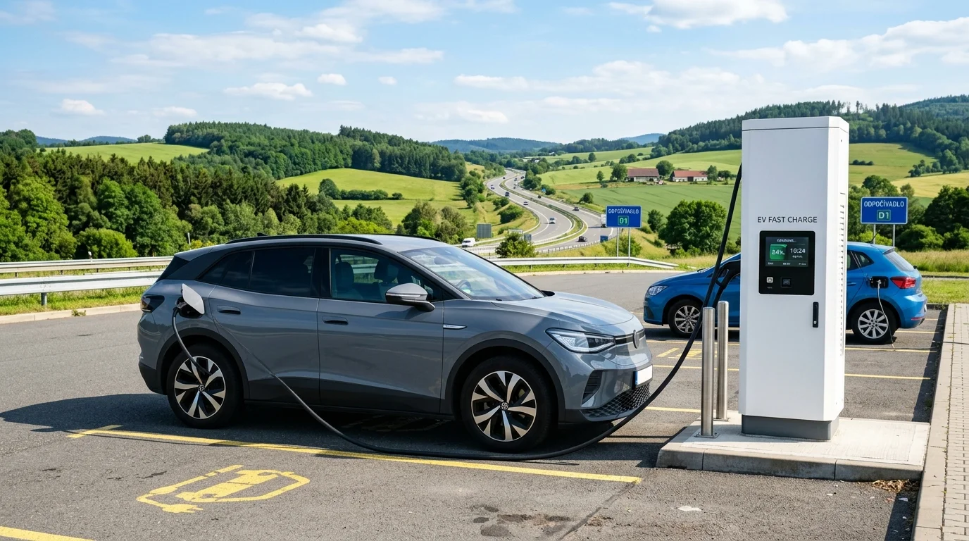 Elektromobil VW ID.4 nabíjí na veřejné DC stanici