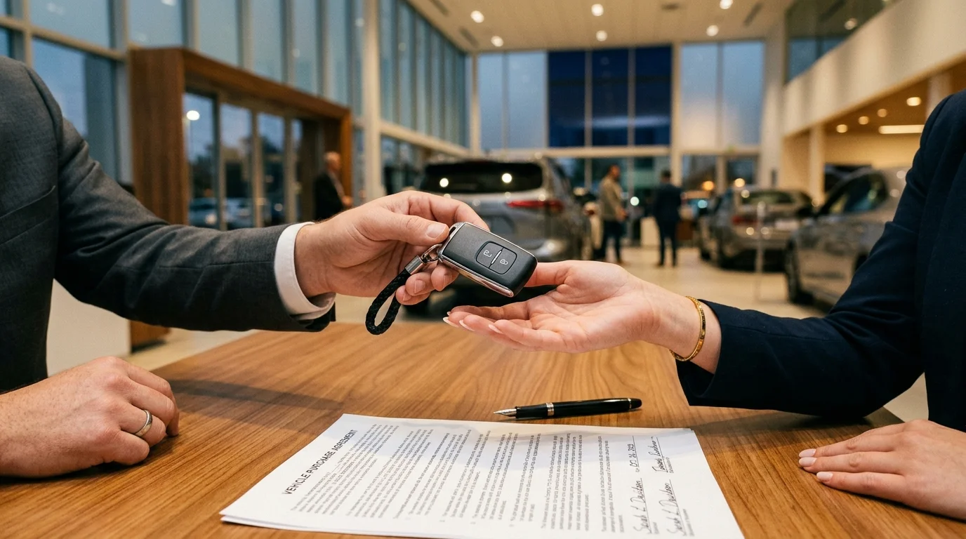 Předání klíčů od nového auta po podpisu smlouvy o financování