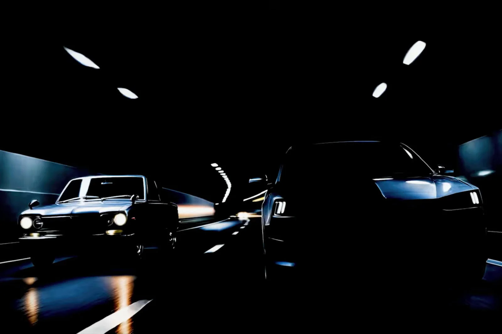 Nissan Skyline C10 Hakosuka vedle nového modelu 2028