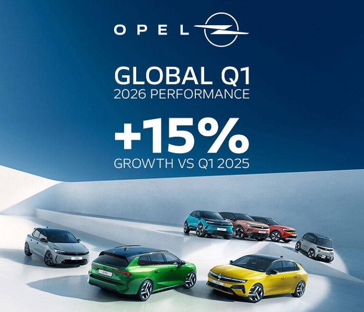 Infografika Opel Q1 2026 globální výkonnost a růst proti Q1 2025