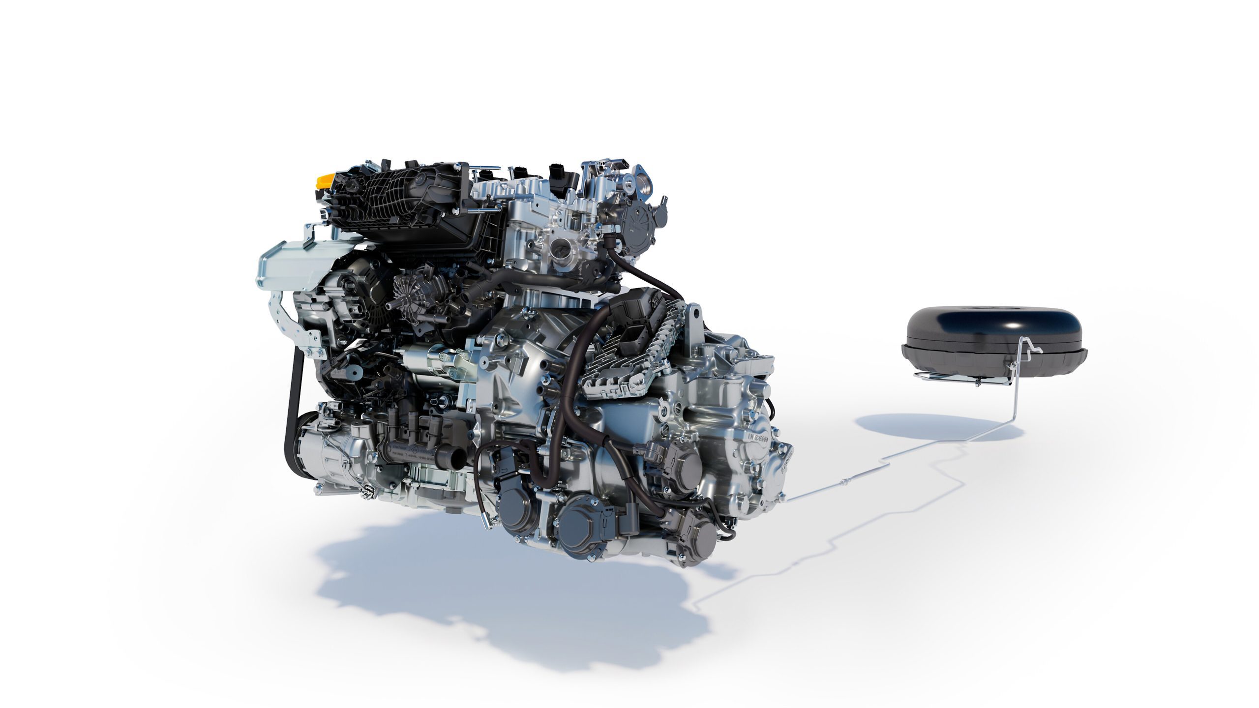 Schéma pohonu Renault Symbioz Eco-G 120 s LPG nádrží a spalovacím motorem