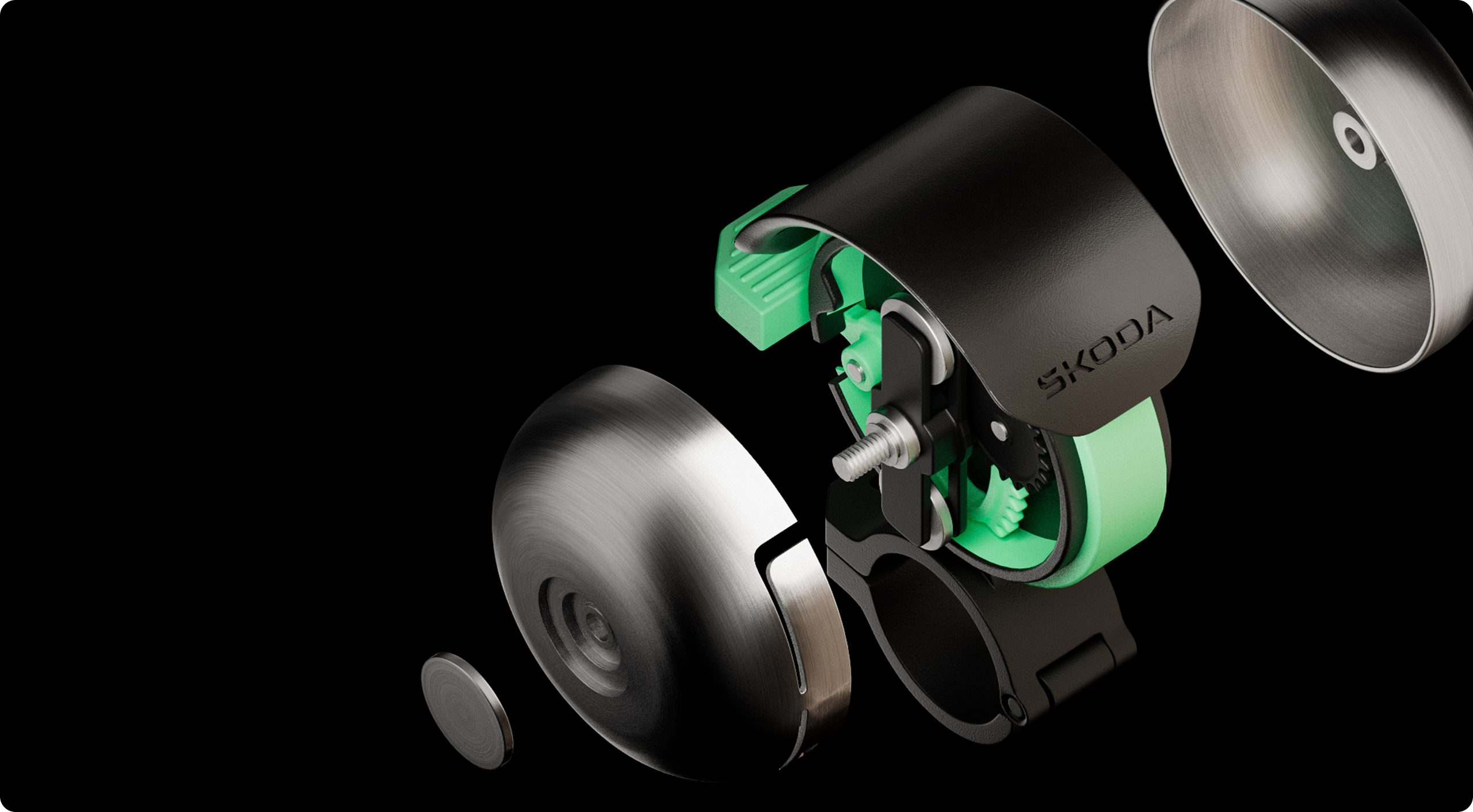 Rozložený pohled na mechanismus Škoda DuoBell se dvěma rezonátory