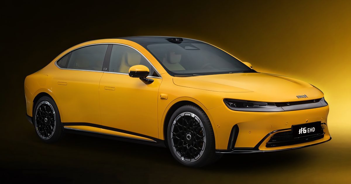 Smart #6 EHD: žlutý PHEV liftback sedan, oficiální press foto
