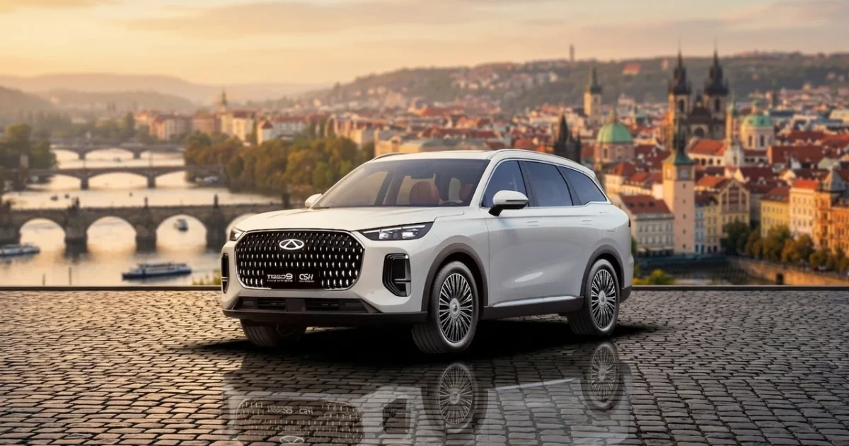 Chery Tiggo 9 PHEV na pražském nábřeží — recenze 2026