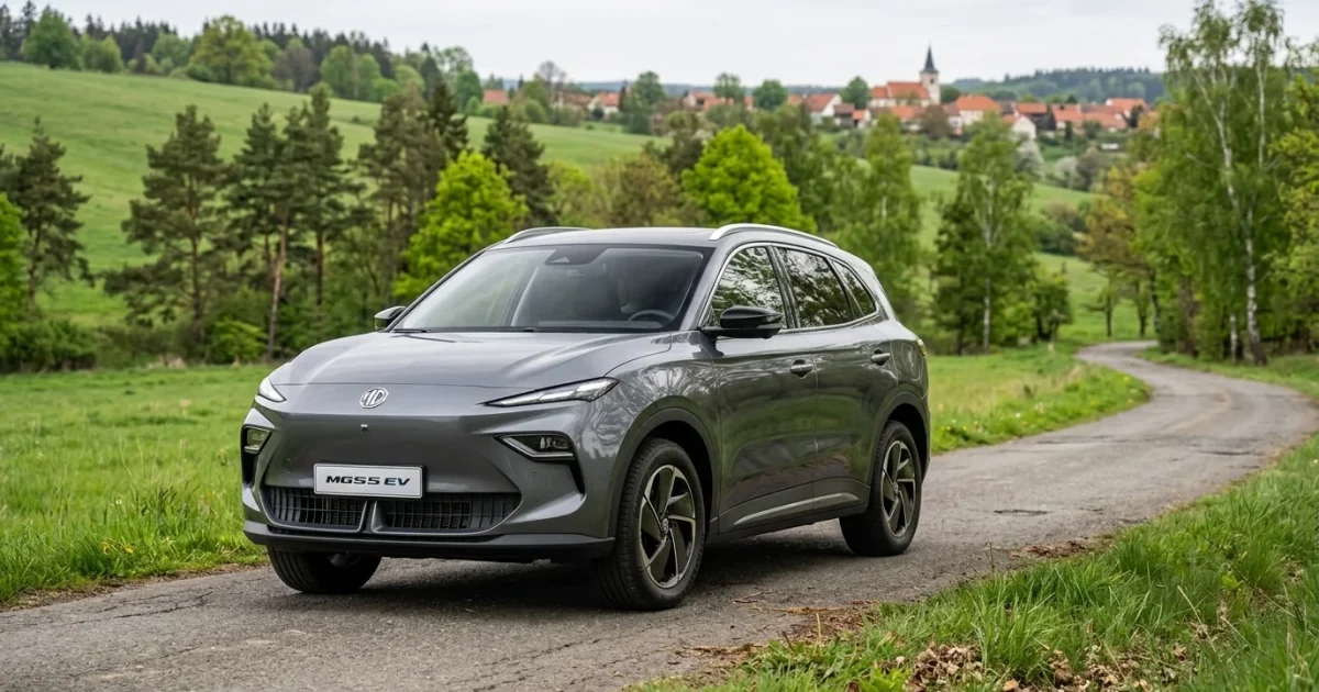 MG S5 EV na české venkovské silnici