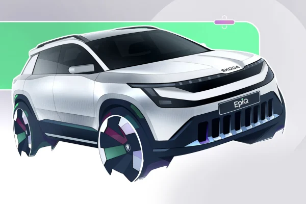 Škoda Epiq - design skica předního pohledu na elektrické kompaktní SUV