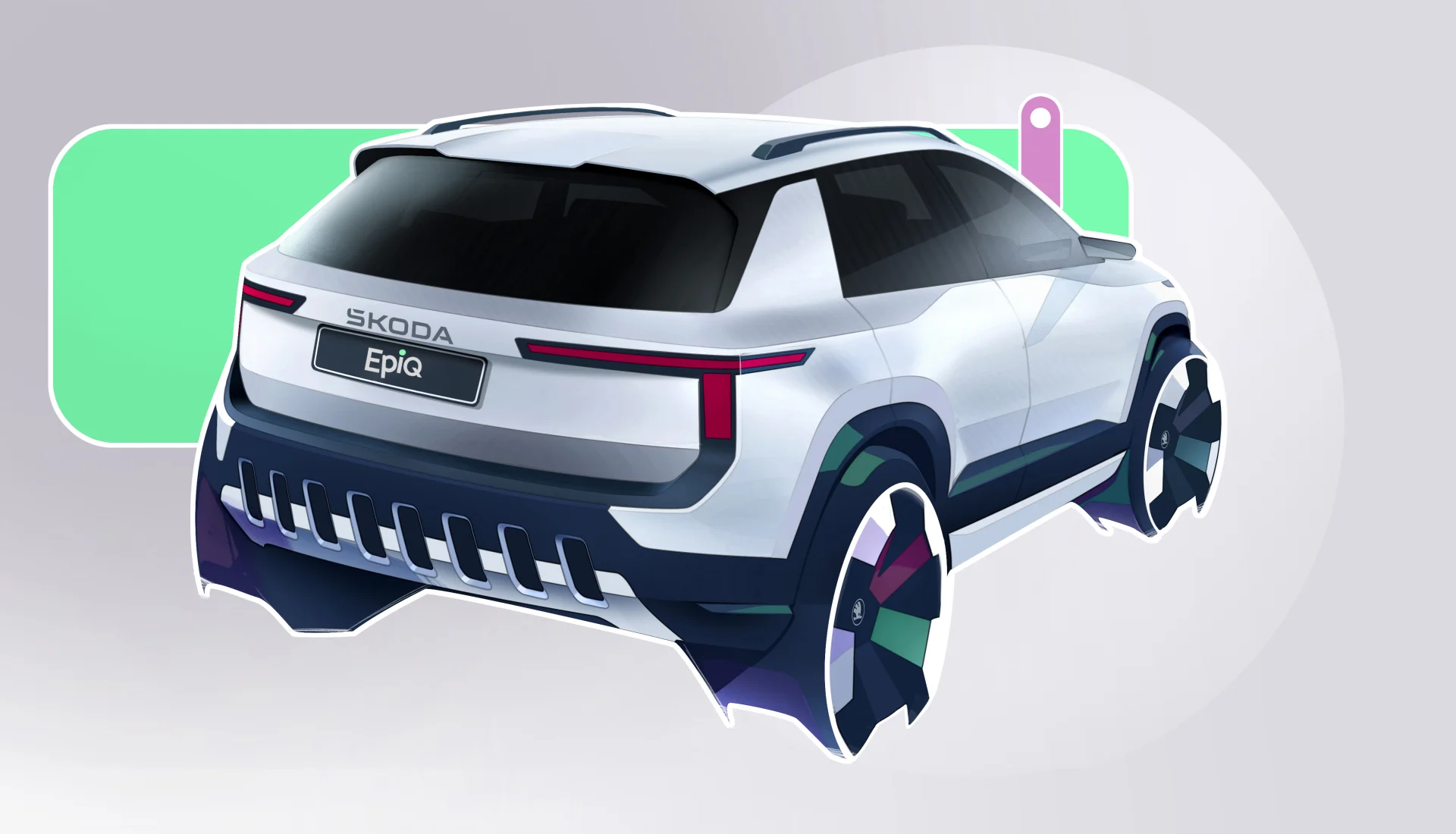 Škoda Epiq - designová skica zadního pohledu na elektrické SUV