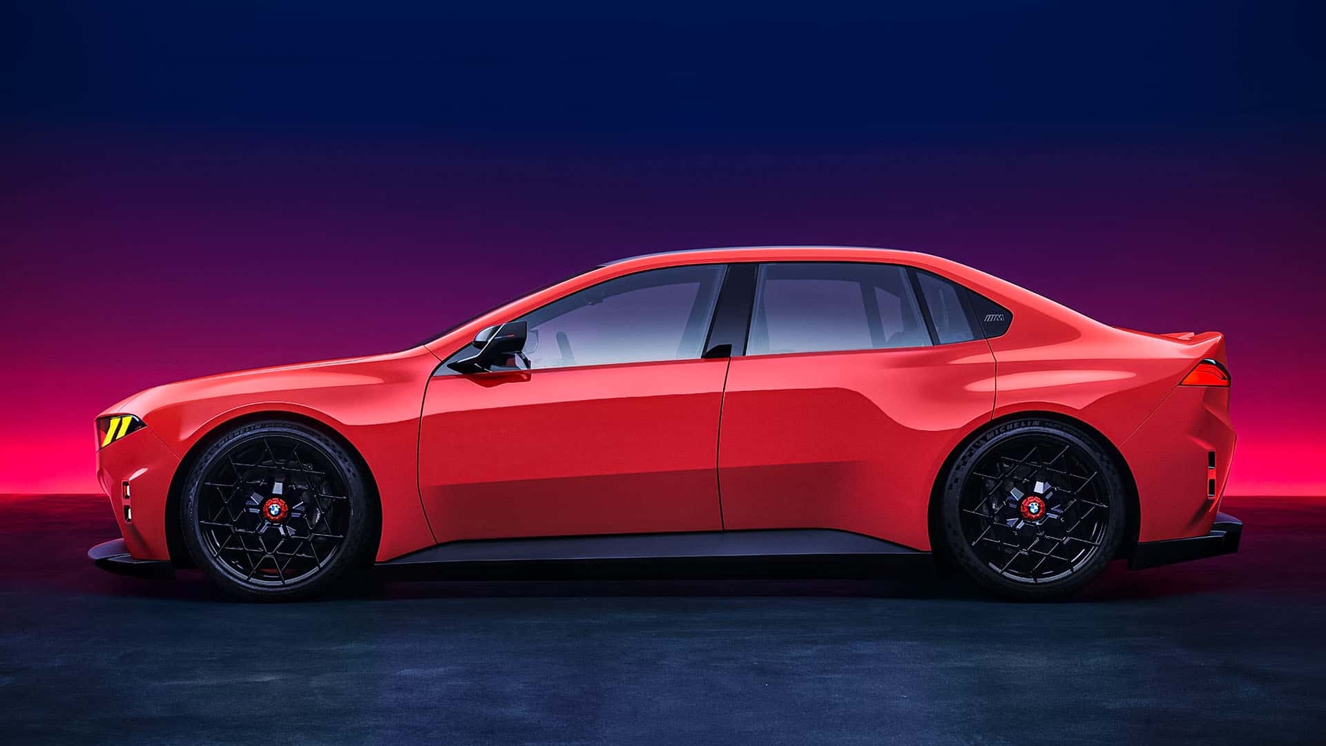 Boční profil studie BMW M Concept Neue Klasse v červené barvě
