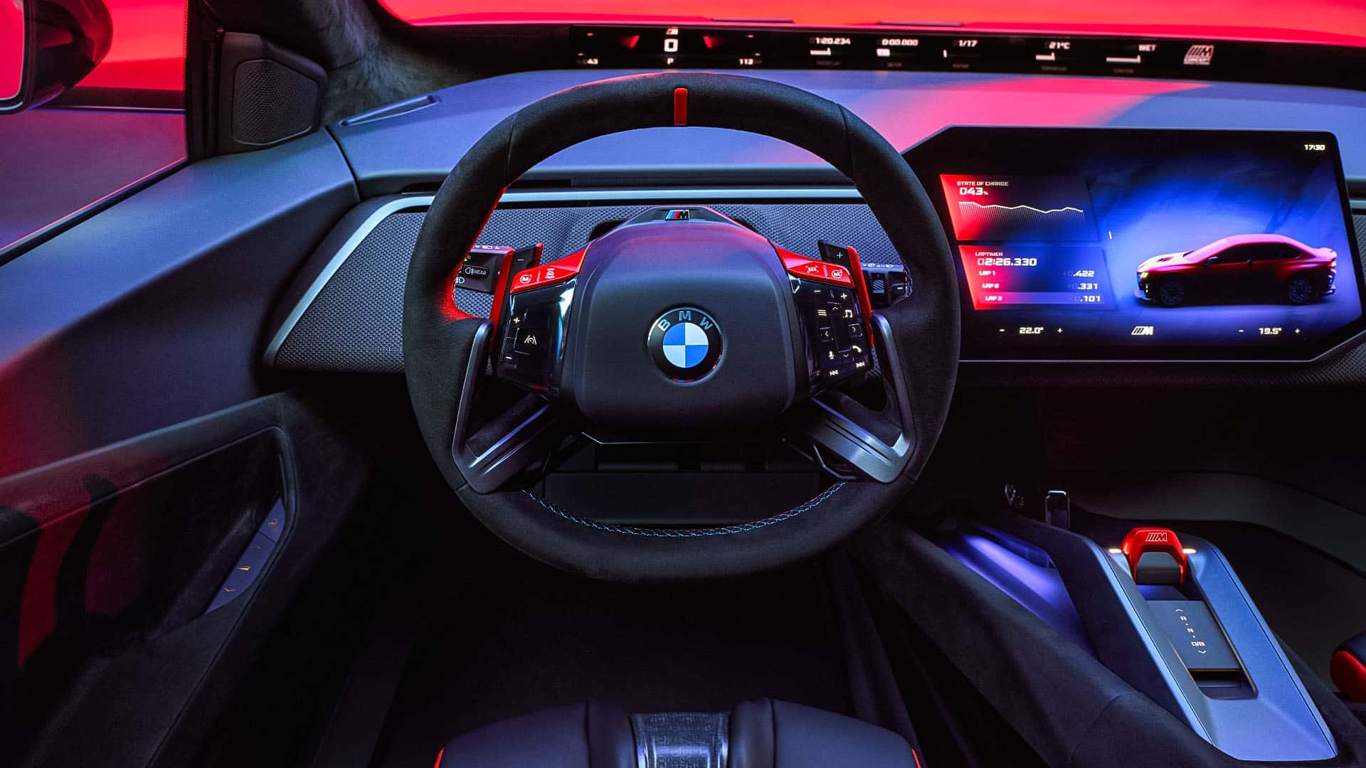 Interiér BMW M Concept Neue Klasse s volantem M a digitálním kokpitem