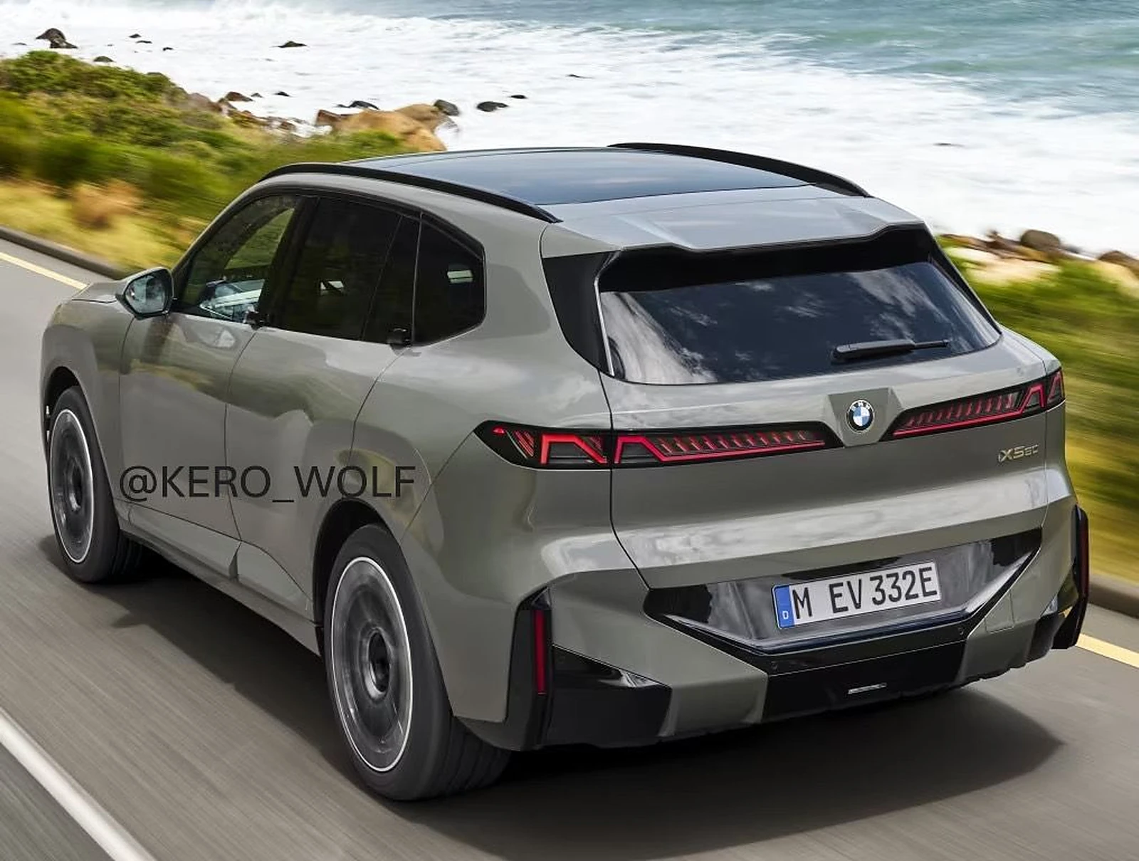 Záď elektrického BMW iX5 60 G65 bez maskování