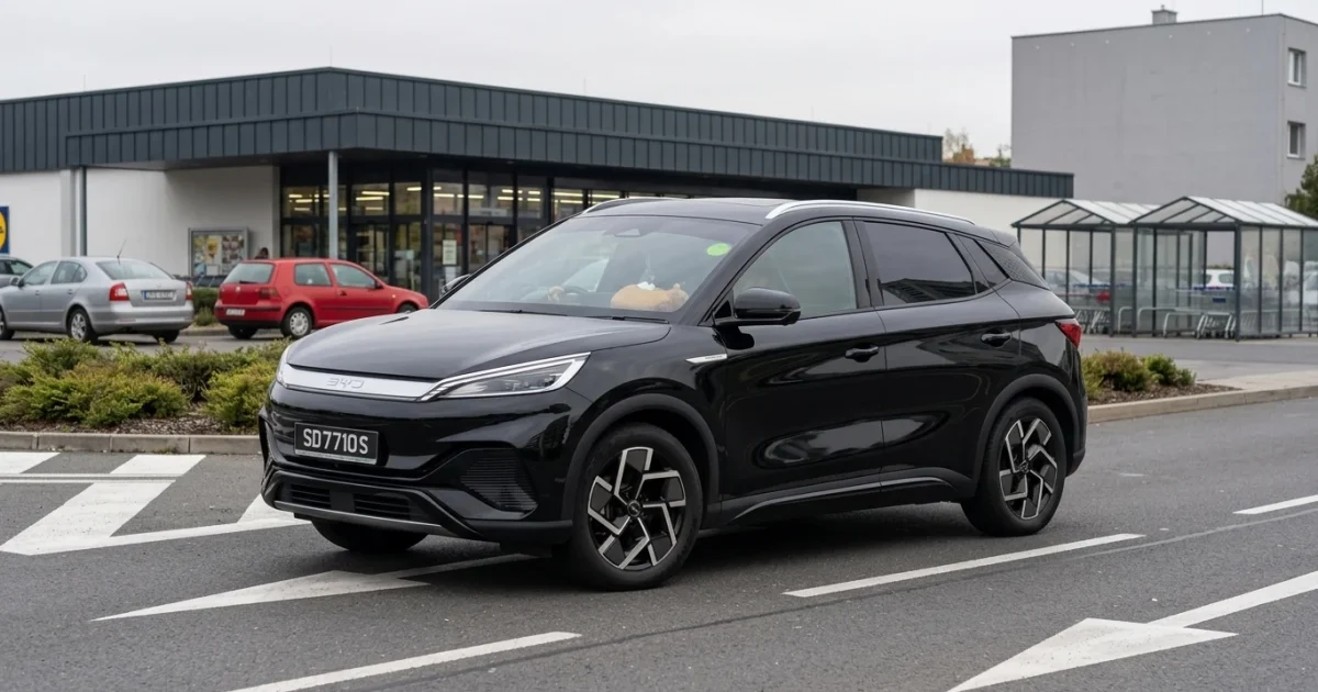 BYD Atto 3 zaparkovaný na českém parkovišti