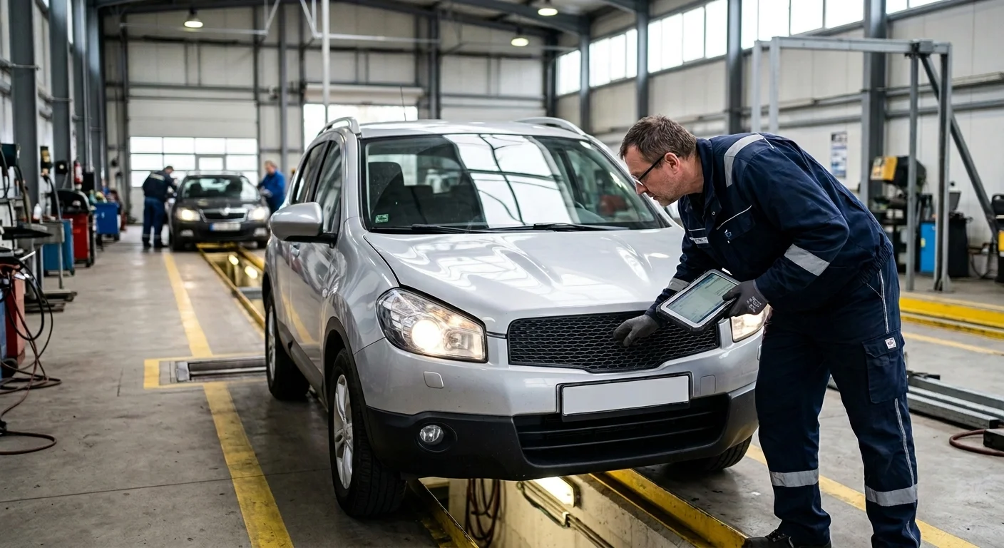 Technik při evidenční kontrole porovnává údaje vozidla na stanici technické kontroly