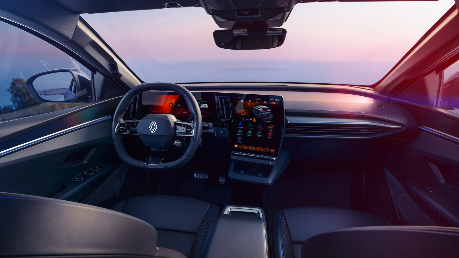 Interiér Renault Mégane E-Tech electric s dvojitým displejem openR a multimédii s Googlem