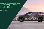 Škoda Peaq v maskovacím polepu, boční profil, upoutávka na světovou premiéru 23. června 2026