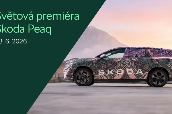 Škoda Peaq v maskovacím polepu, boční profil, upoutávka na světovou premiéru 23. června 2026