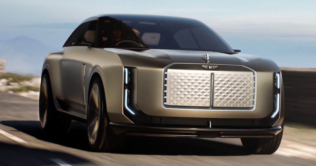 Koncept Bentley EXP 15 zepředu, který předznamenává design elektrického Torcalu