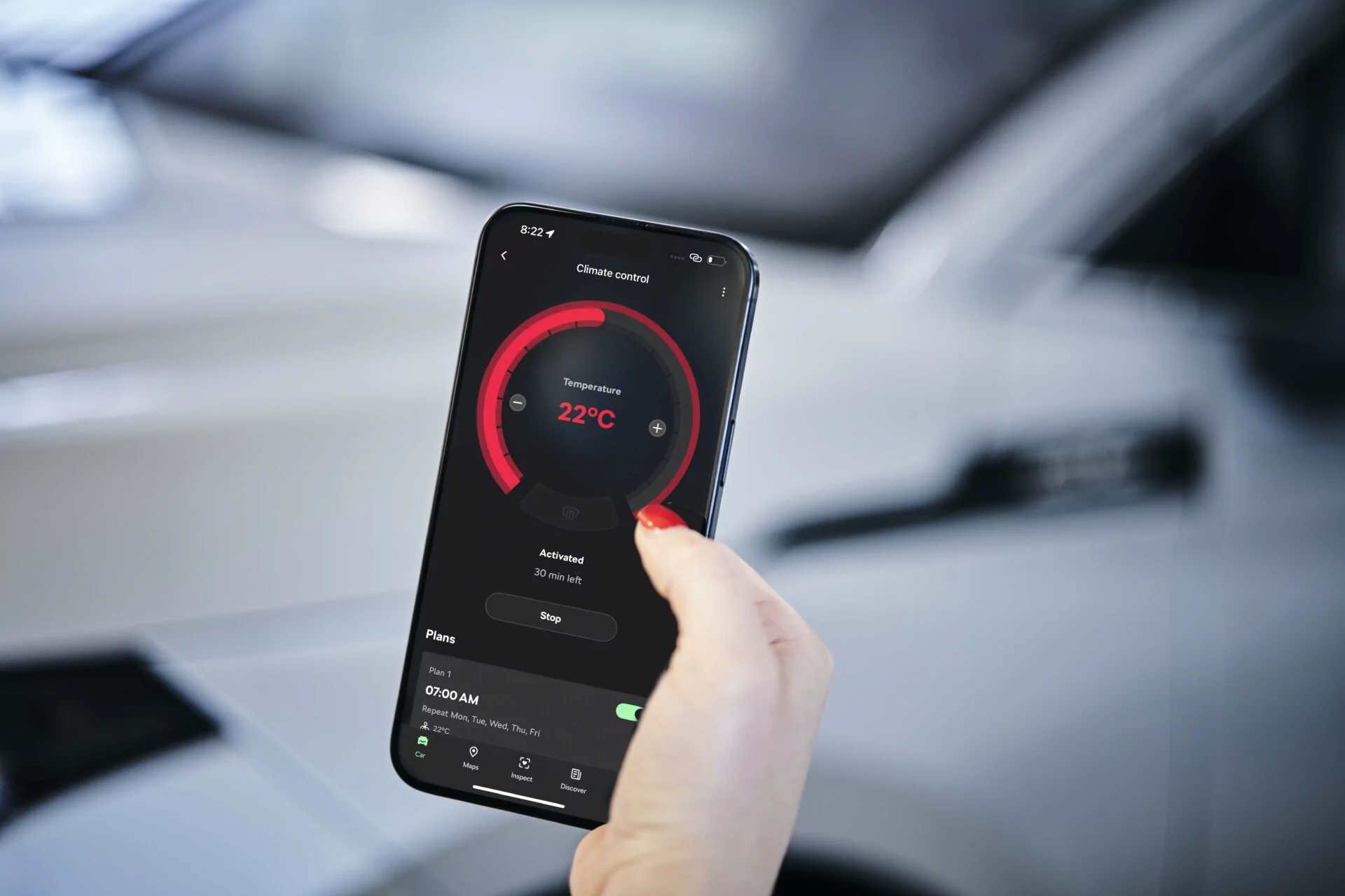 Aplikace MyŠkoda s ovládáním klimatizace na 22 stupňů