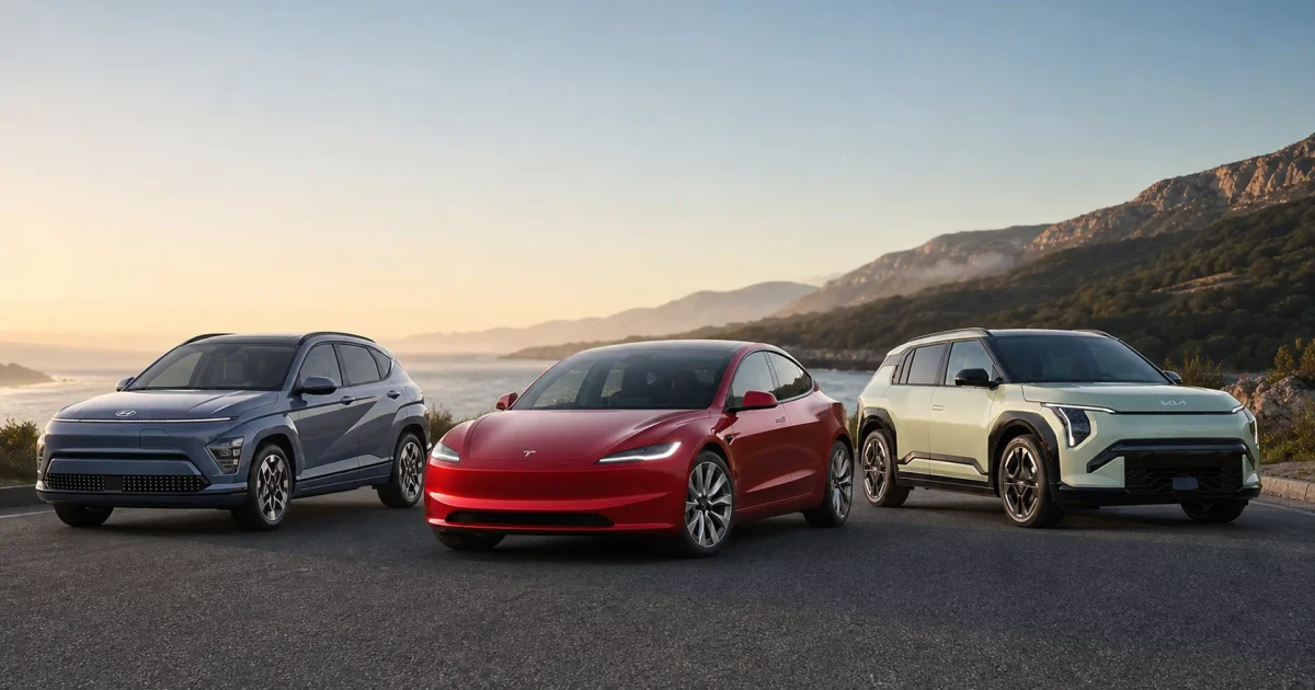 Hyundai Kona Electric, Tesla Model 3 a Kia EV3, tři nejlevnější elektromobily s dojezdem přes 500 km
