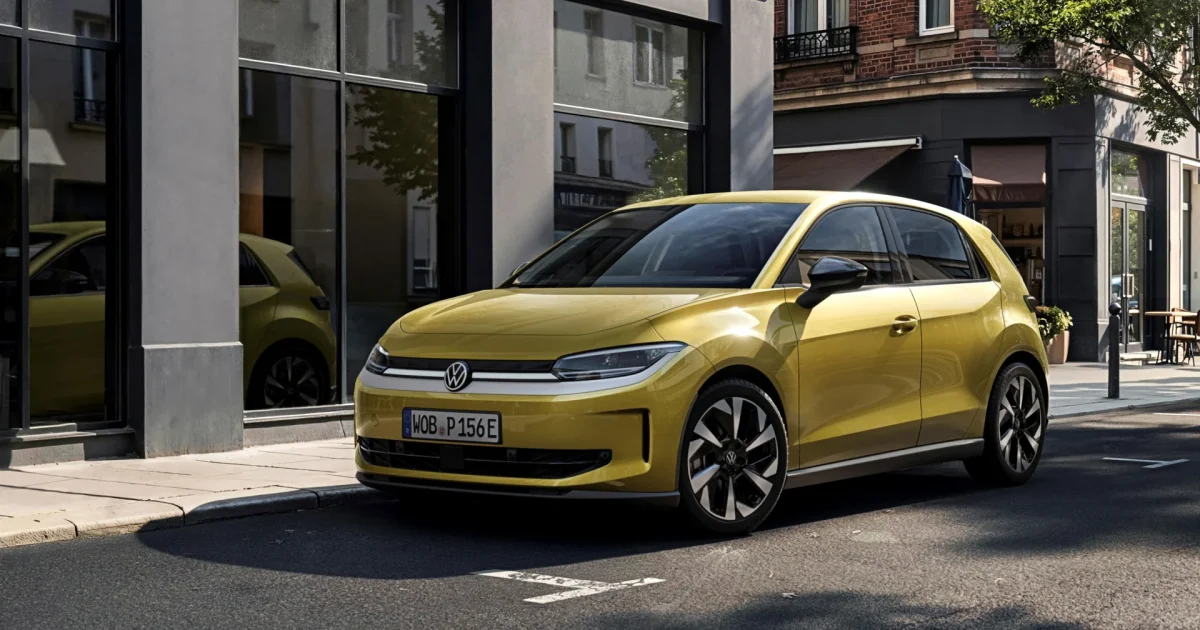 Volkswagen ID. Polo Trend, přední tříčtvrtinový pohled, žlutý lak