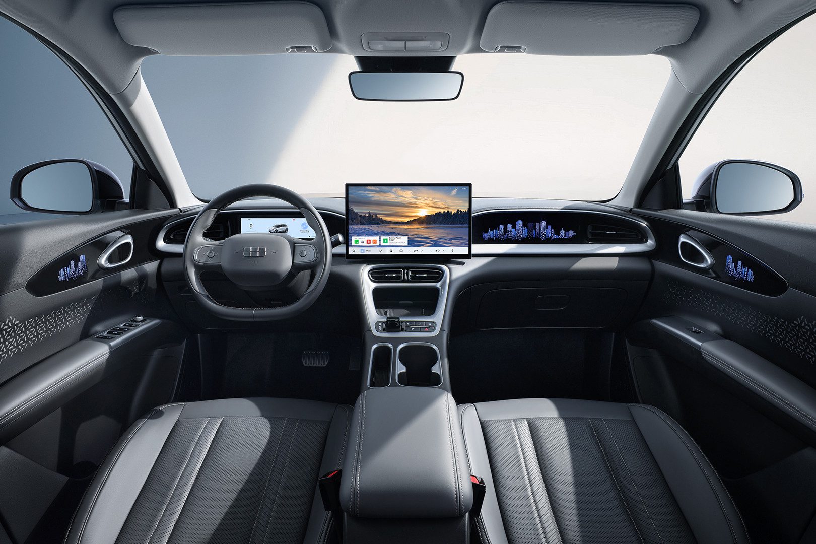 Interiér Geely E2 s 14,6palcovým dotykovým displejem