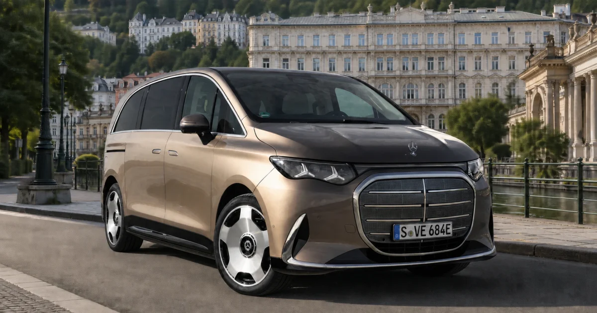 Mercedes-Benz VLE zepředu z tříčtvrtečního pohledu na lázeňském bulváru