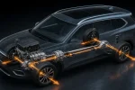 Průhledový technický pohled na mechanický pohon všech kol