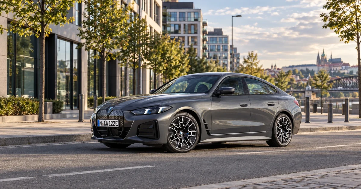 BMW i4 v pražské redakční scéně, pohled zepředu