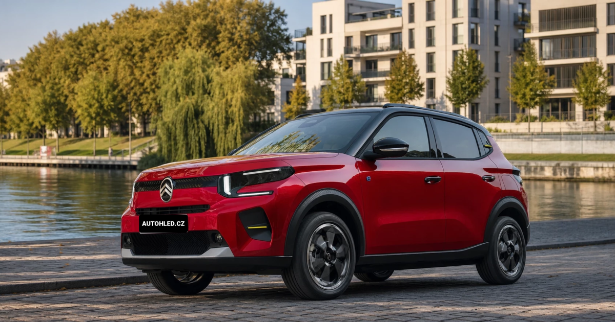 Citroën ë-C3 v červené barvě u brněnské řeky