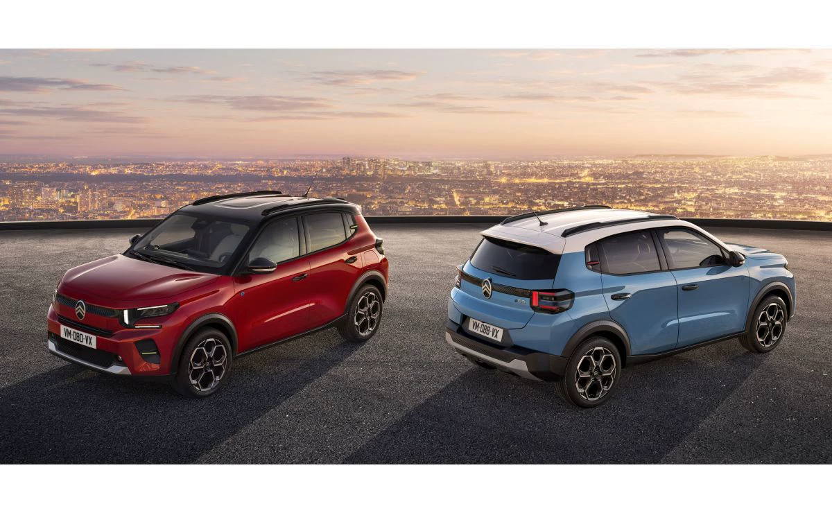 Citroën ë-C3 zepředu a zezadu ve dvou barevných provedeních