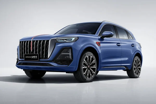 Modrý Hongqi HS5, tříčtvrteční pohled zepředu
