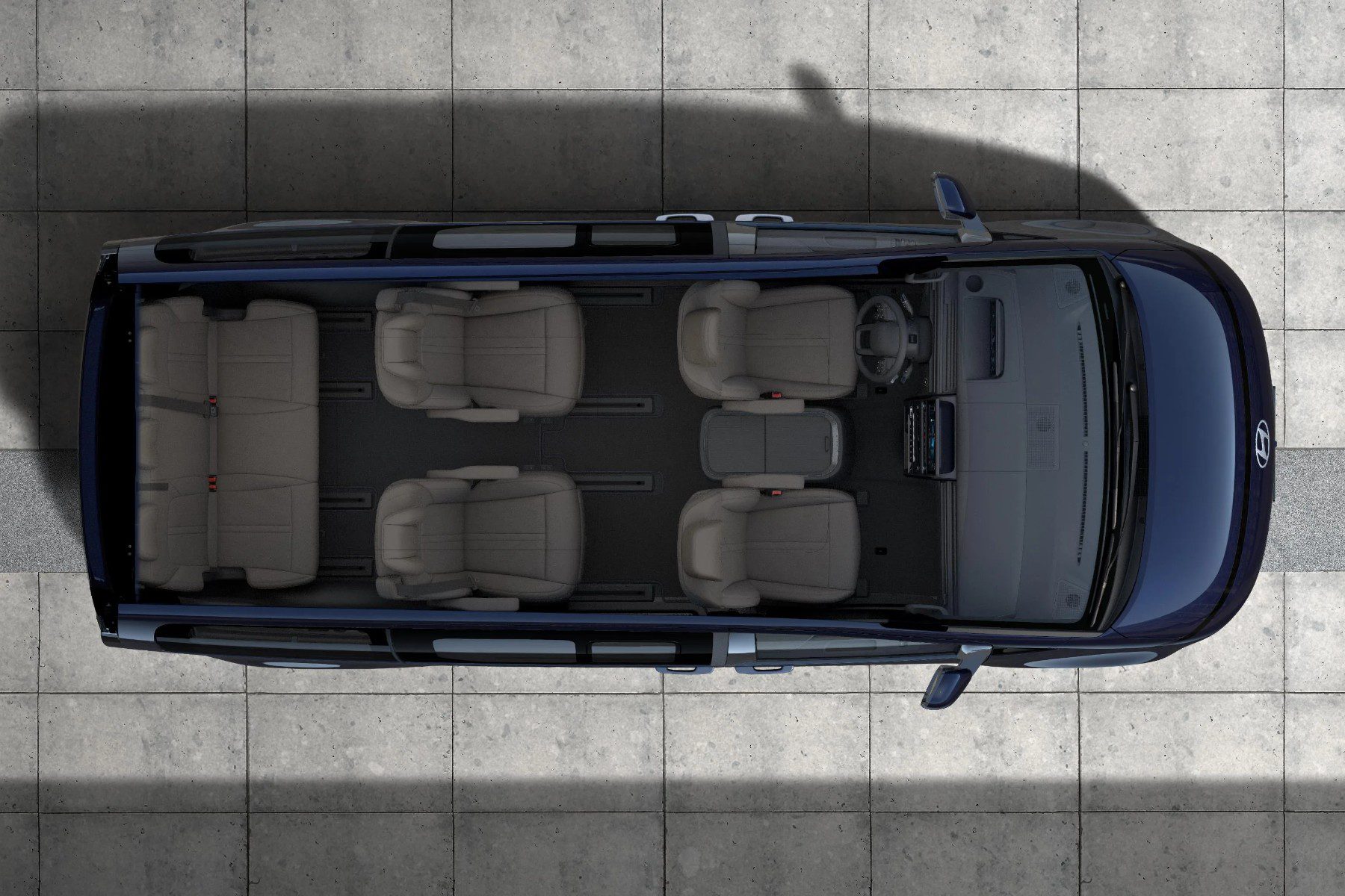 Pohled shora na uspořádání sedadel Hyundai Staria Electric