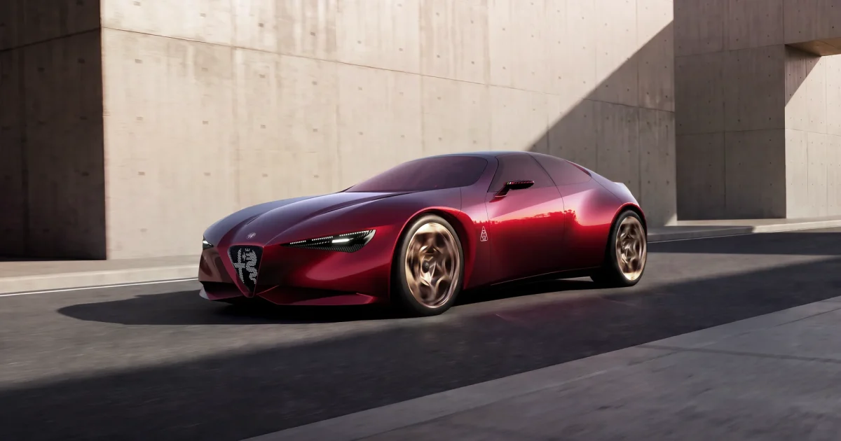 Alfa Romeo Cuorerosso, přední tříčtvrteční pohled na červený koncept
