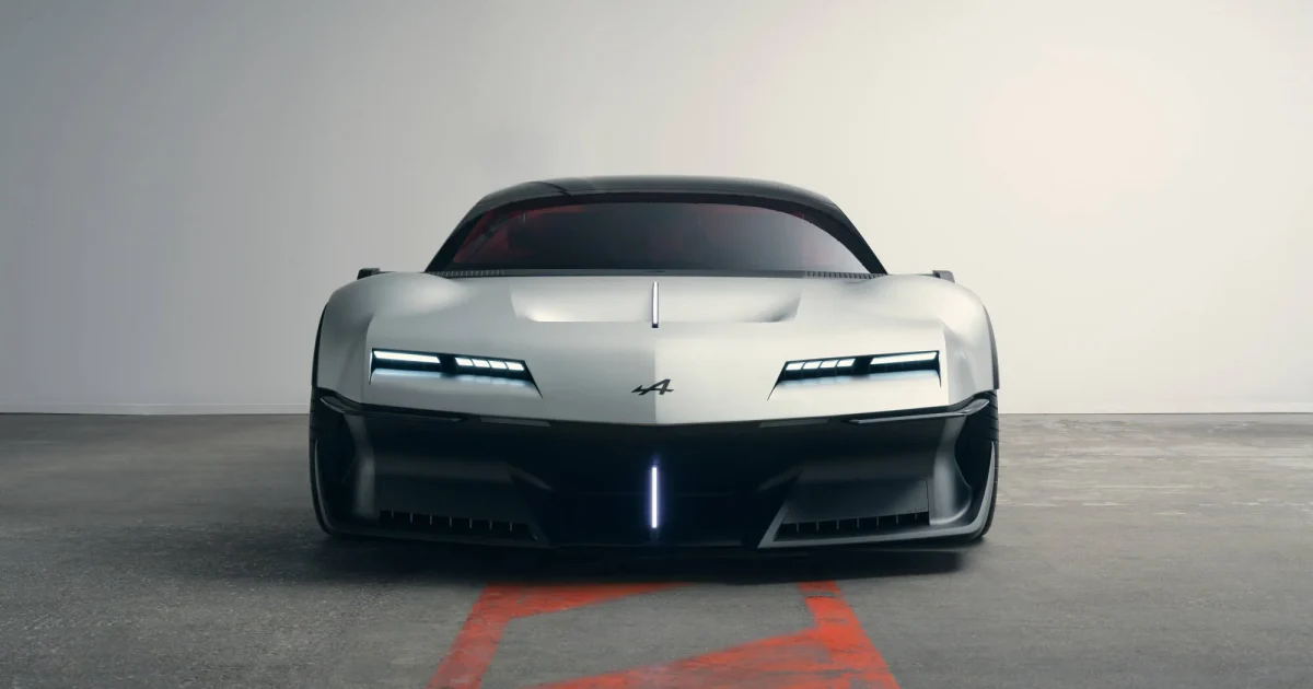 Koncept Alpine A310 Vision zepředu, oficiální fotografie studie