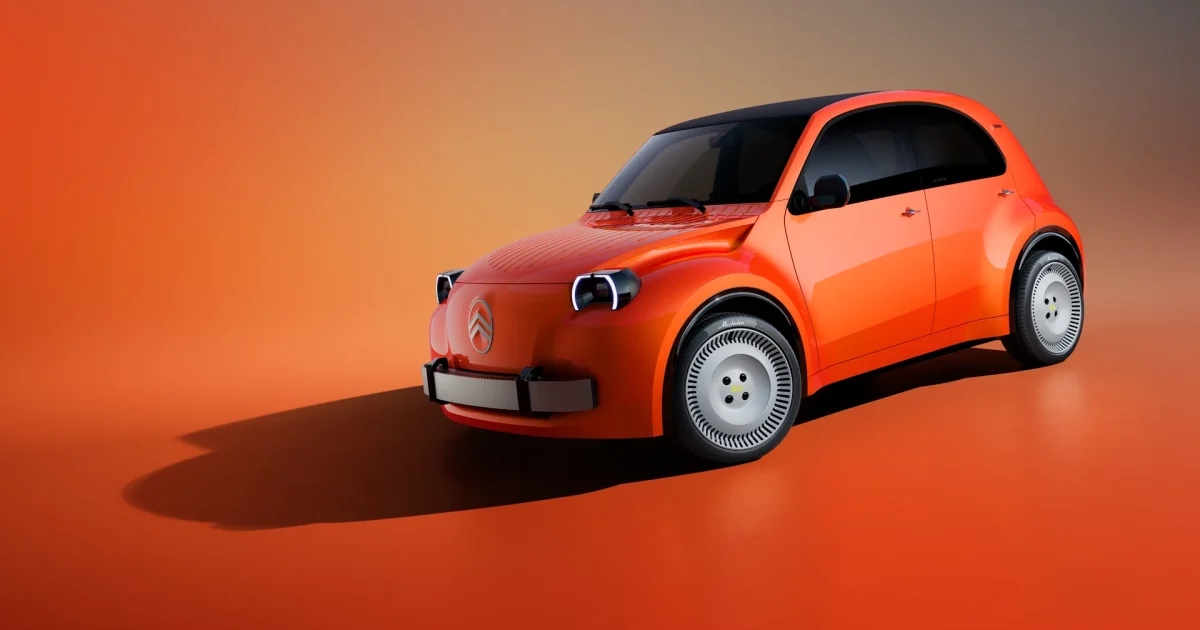 Citroën 2 CV Concept v barvě Infra Red, přední tříčtvrteční pohled