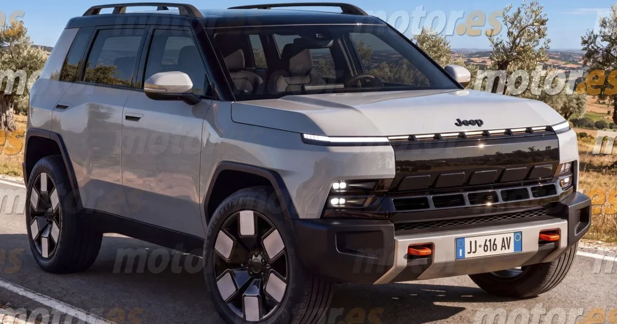 Neoficiální ilustrace budoucího Jeepu Renegade od Motor.es, stříbrné SUV zepředu, registrační značka JJ 616 AV