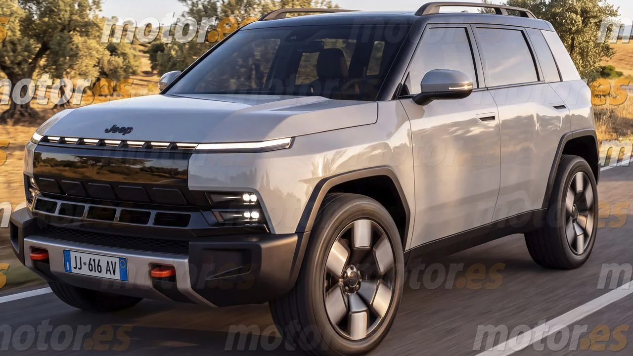 Neoficiální ilustrace budoucího Jeepu Renegade od Motor.es, stříbrné SUV zepředu, registrační značka JJ 616 AV