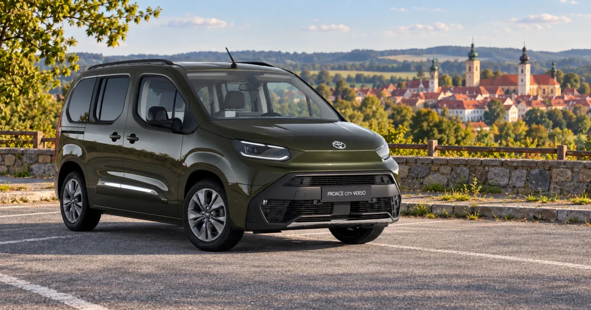Zelená Toyota Proace City Verso po faceliftu v české krajině