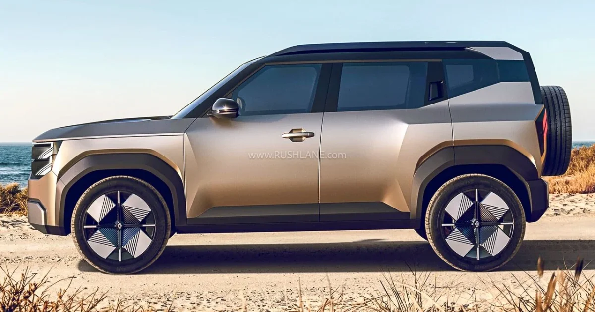 Boční profil Renaultu Bridger Concept s rezervním kolem na zádi