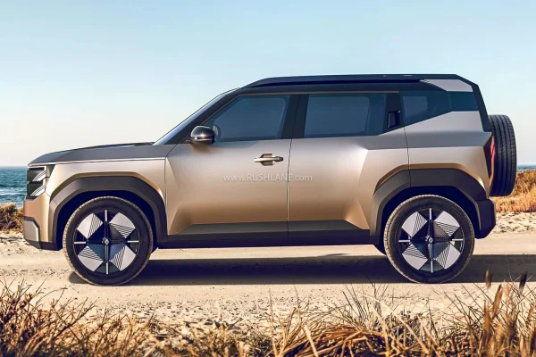 Boční profil Renaultu Bridger Concept s rezervním kolem na zádi