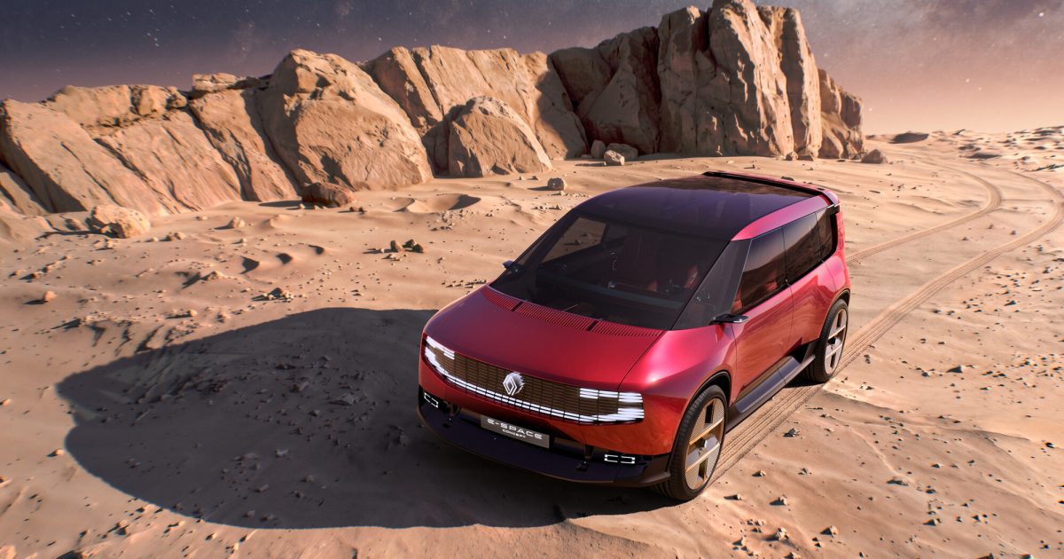 Renault E-Space Concept, oficiální vizualizace celého vozu zepředu