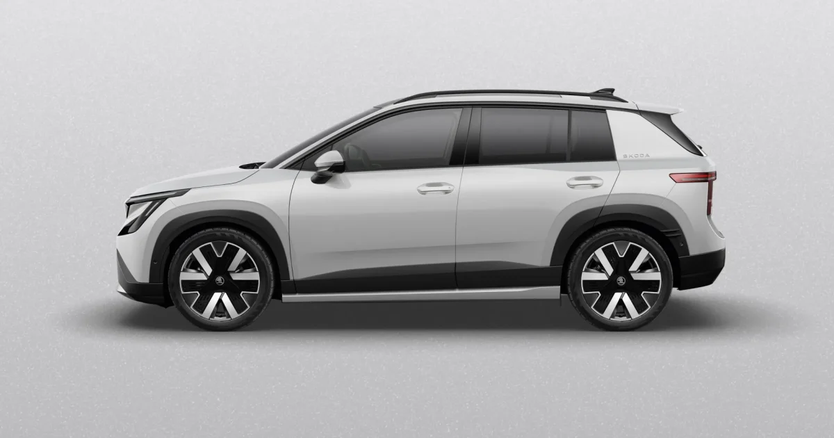 Škoda Epiq, boční profil bílého vozu