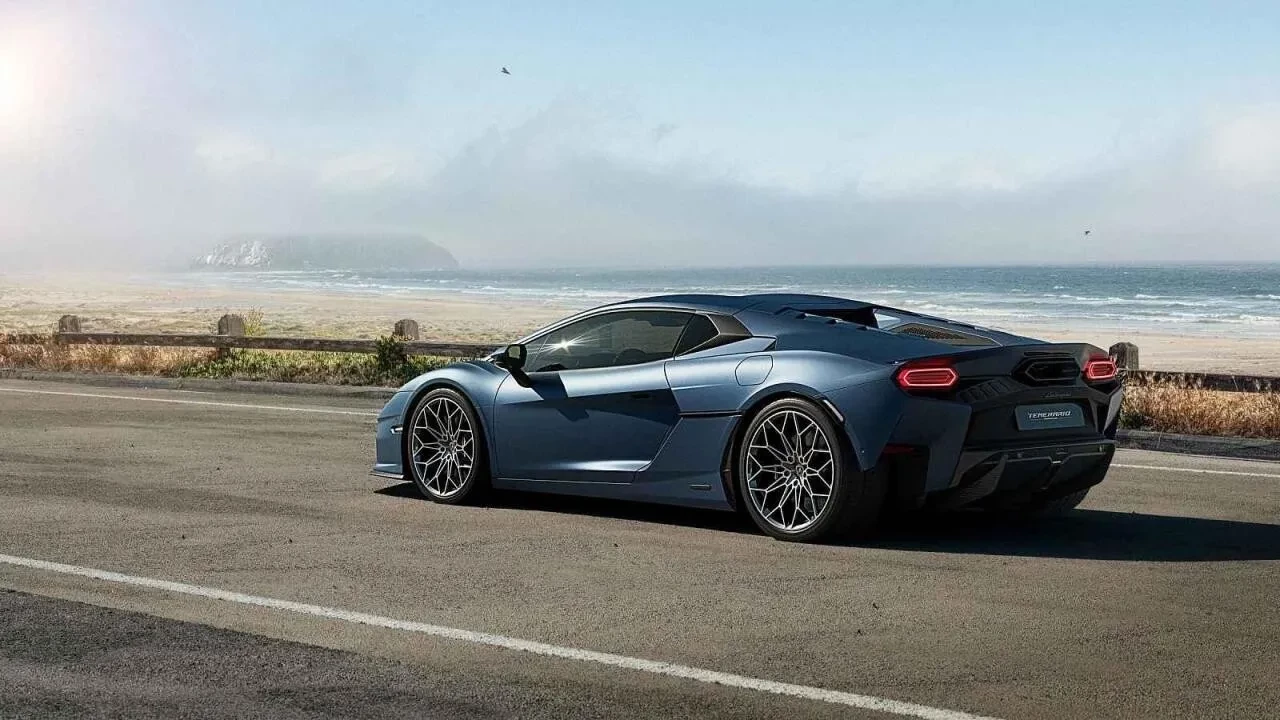 Zadní tříčtvrteční pohled na Lamborghini Temerario