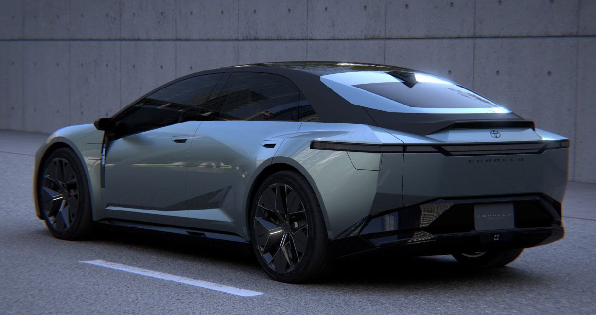 Toyota Corolla Concept z roku 2025, oficiální pohled zezadu ze tří čtvrtin